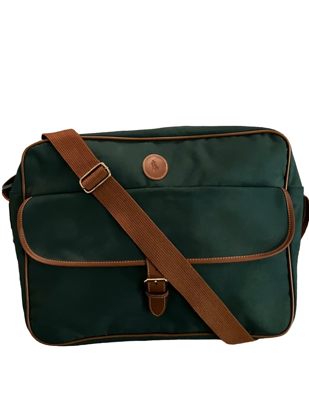 NWOT VINTAGE POLO RALPH LAUREN GREEN CANVAS MESSENGER TRAVEL BAG